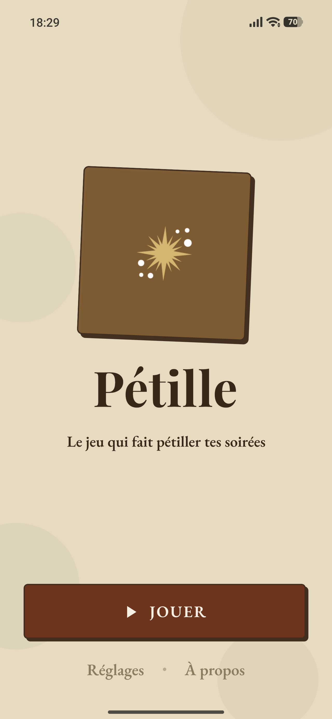 Écran de l'application Petille